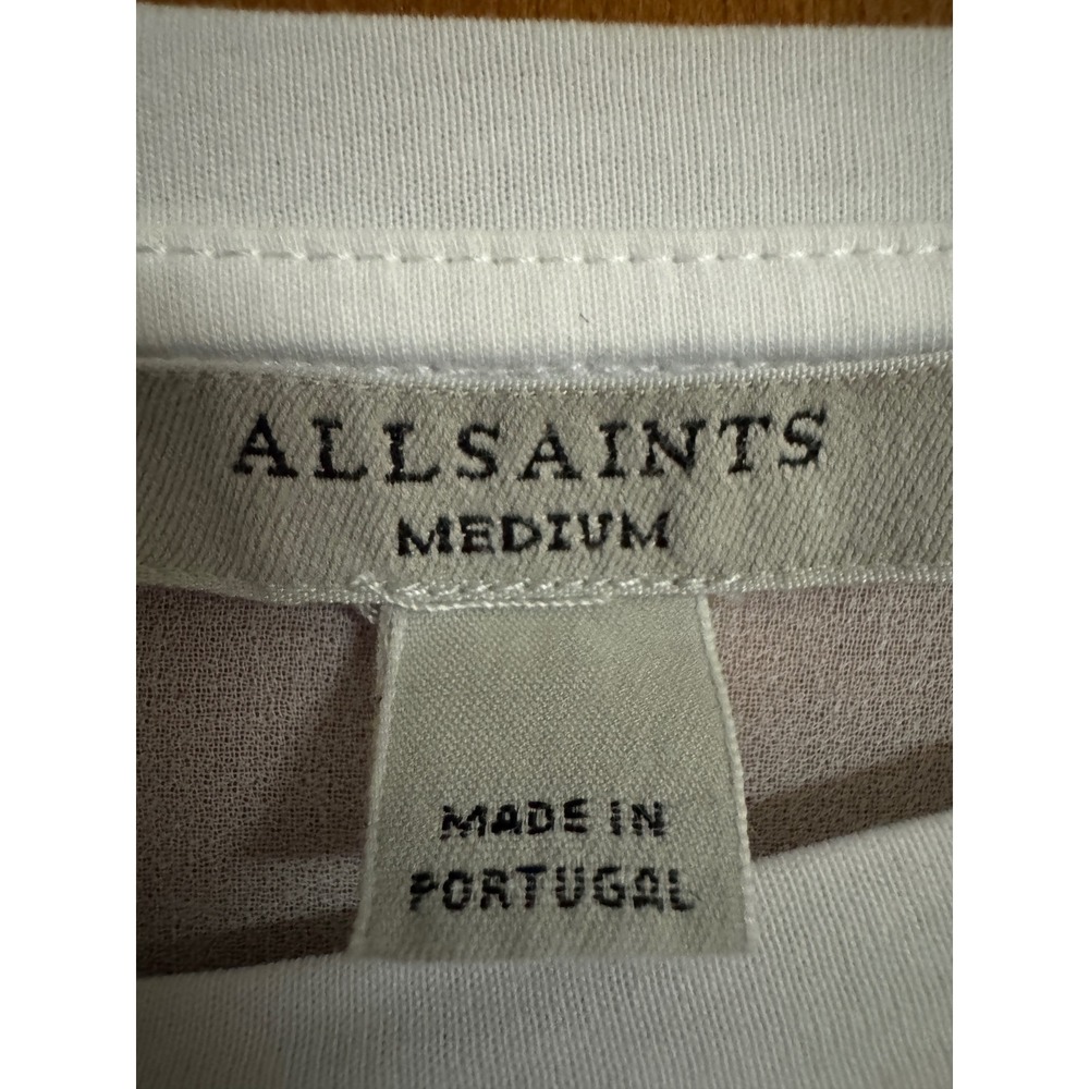 AllSaints Zala Iona Top White Floral Bird Print Mixed Media Asymmetric Medium - Picture 8 of 9